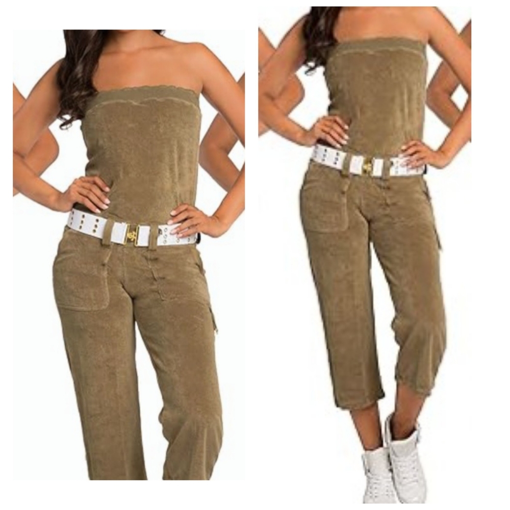 NWT Y2k Olive Jumpsuit with White Belt